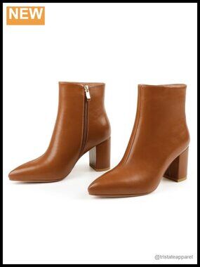 Pointed Toe Ankle Boots Chunky Block Heel Zip Booties